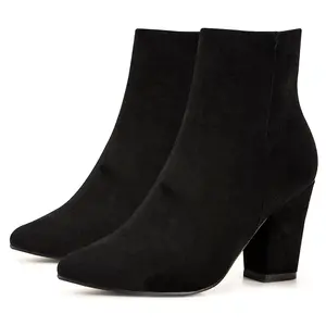Women's stubby heel and ankle boot toe boot side zip high heel boot