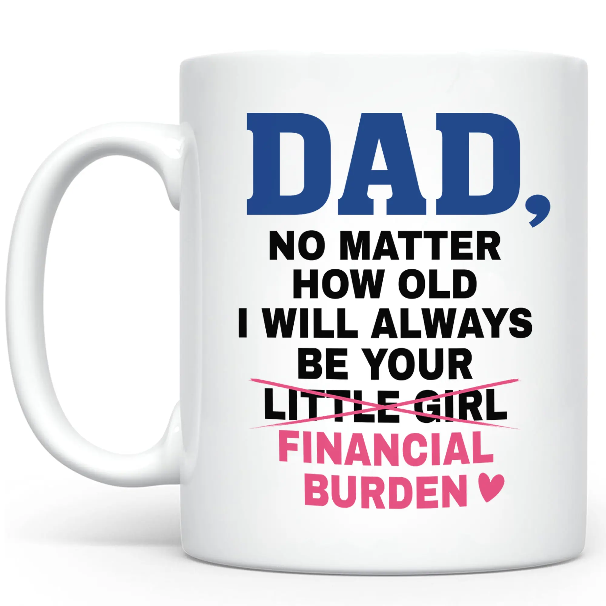Funny Ceramic Mug For Dad, Dad No Matter How Old I Will Always Be Your Financial Burden Accent Mug, Funny Daughter And Dad Cup, Funny Gift For Daddy