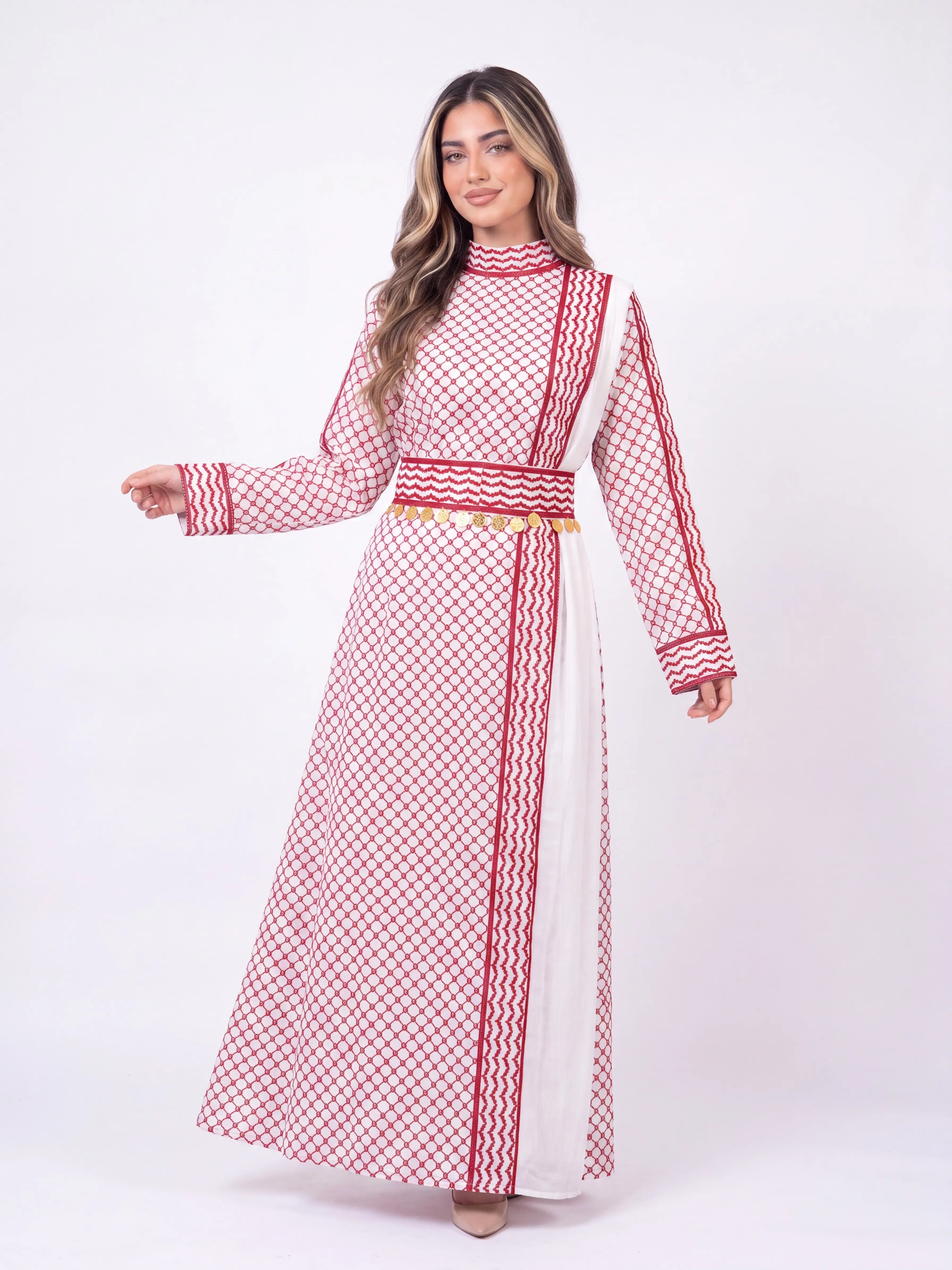 Women's Najlah Embroidered Traditional Thobe - Chiffon Fabric, Comfortable Elegant 1-Piece Dress, Ideal for Eid, Ramadan, Gifts for Her, Casual, Lady, Straight Cut, Kuffah Pattern, Evening, Wedding