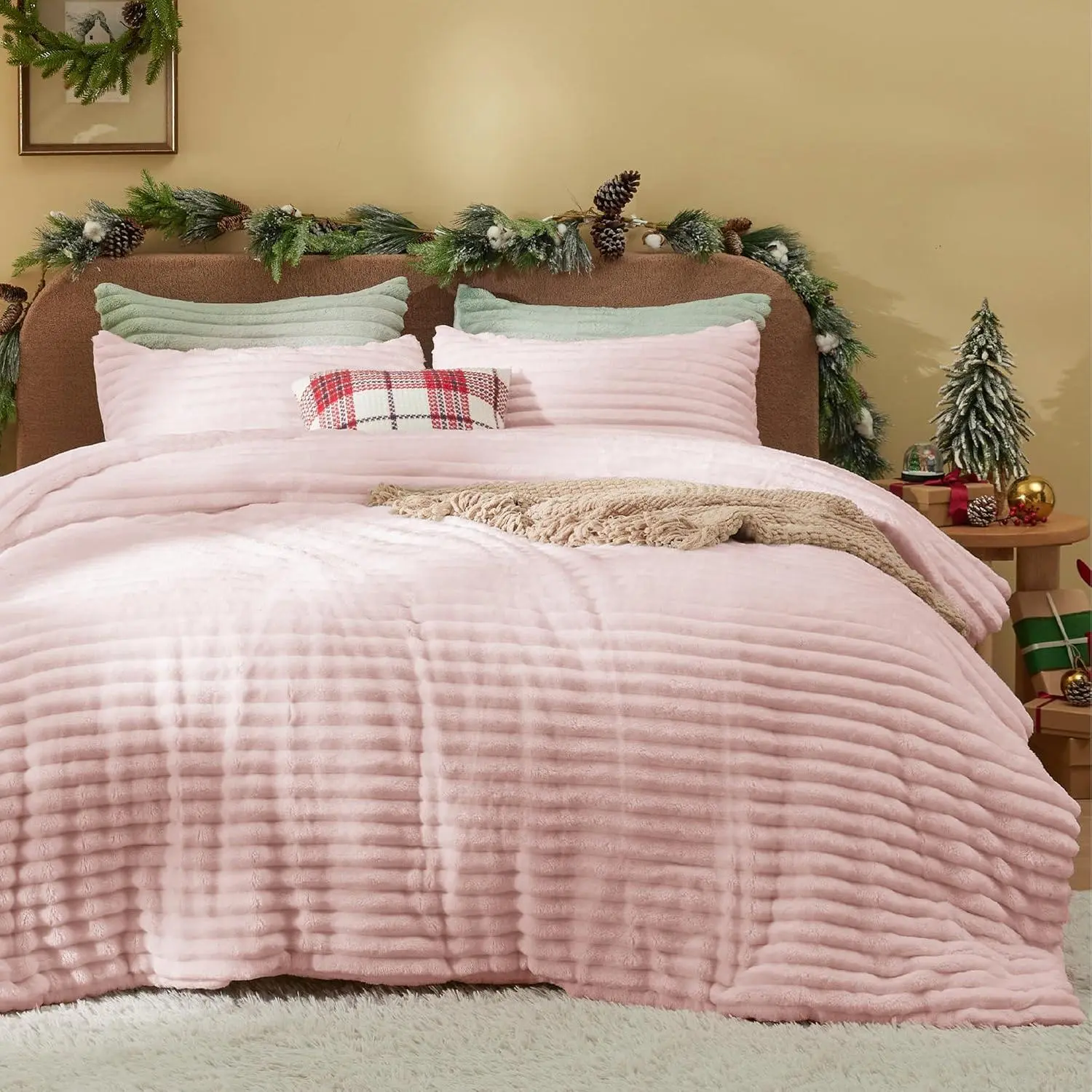 Fluffy Comforter King Size - Super Faux Fur Pink, Seasons Warm Plush, 3, 1 Shaggy Fuzzy King Comforter with 2 Pillowcases