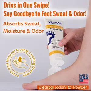 ClearZal Lotion-To-Powder Deodoriser, hyperhidrosisre commended solution to stop sweaty, smelly feet, Helps prevent blisters, Great for hyperhidrosis