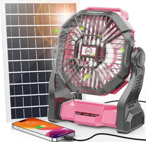 20000mAh Solar Powered Fan, 7W Solar Panel Portable Solar Fan with LED Lantern, Rechargeable Battery Powered Camping Fan for Picnic, Barbecue, Fishing, Travel,Outdoor＆Indoor