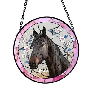 Custom Horse Portrait Stained Glass Suncatcher, Pet Sun Catcher Memorial Stained Glass Pet Memorial, Personalized Horse Lover Gift