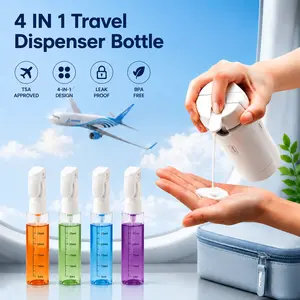 Refillable 4-in-1 Travel Toiletry Bottle with Lock, Compact Leak Proof Dispenser for Shampoo, Lotion & Travel Essentials outdoorfun