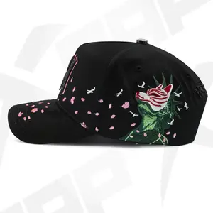 Gorra Japón N-Y Black Baseball Cap with Pink Polka Dots and Embroidered Cat Design