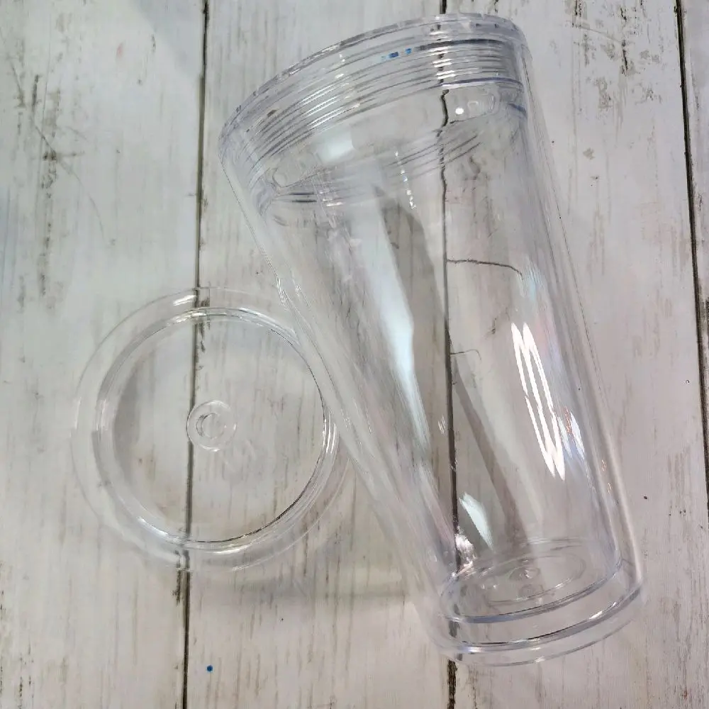 16 oz Acrylic Snowglobe Cup Customized Designed with UV Wrap Clear Plastic Drinkware with Lid