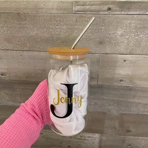 16oz personalized Name Glass can cup with lid and straw Christmas gift, birthday gift, gift for friends Coffee Drinkware Mug Bottles Tumblers