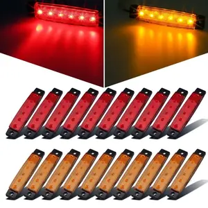 Partsam 20pcs 3.8" Amber/Red LED Side Marker Clearance Light Indicators [DOT Approved] for Trailer Truck RV Camper Motorcycle, Waterproof
