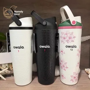 Owala Fairways For Days FreeSip Sway 30oz Water Bottle | Golf Color Drop White Insulated Stainless Steel Bottle | Leakproof 24H Cold Travel Gym Cup