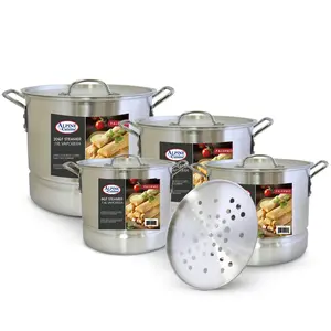 Alpine Cuisine Aluminum Steamer Pot 12 Pcs Set Cook Healthier and Faster with an Ultimate Kitchen Essential for Cooking Dumplings, Stock, Sauce, Steam Cooker & Delicious Meals, Easy to Clean & Use
