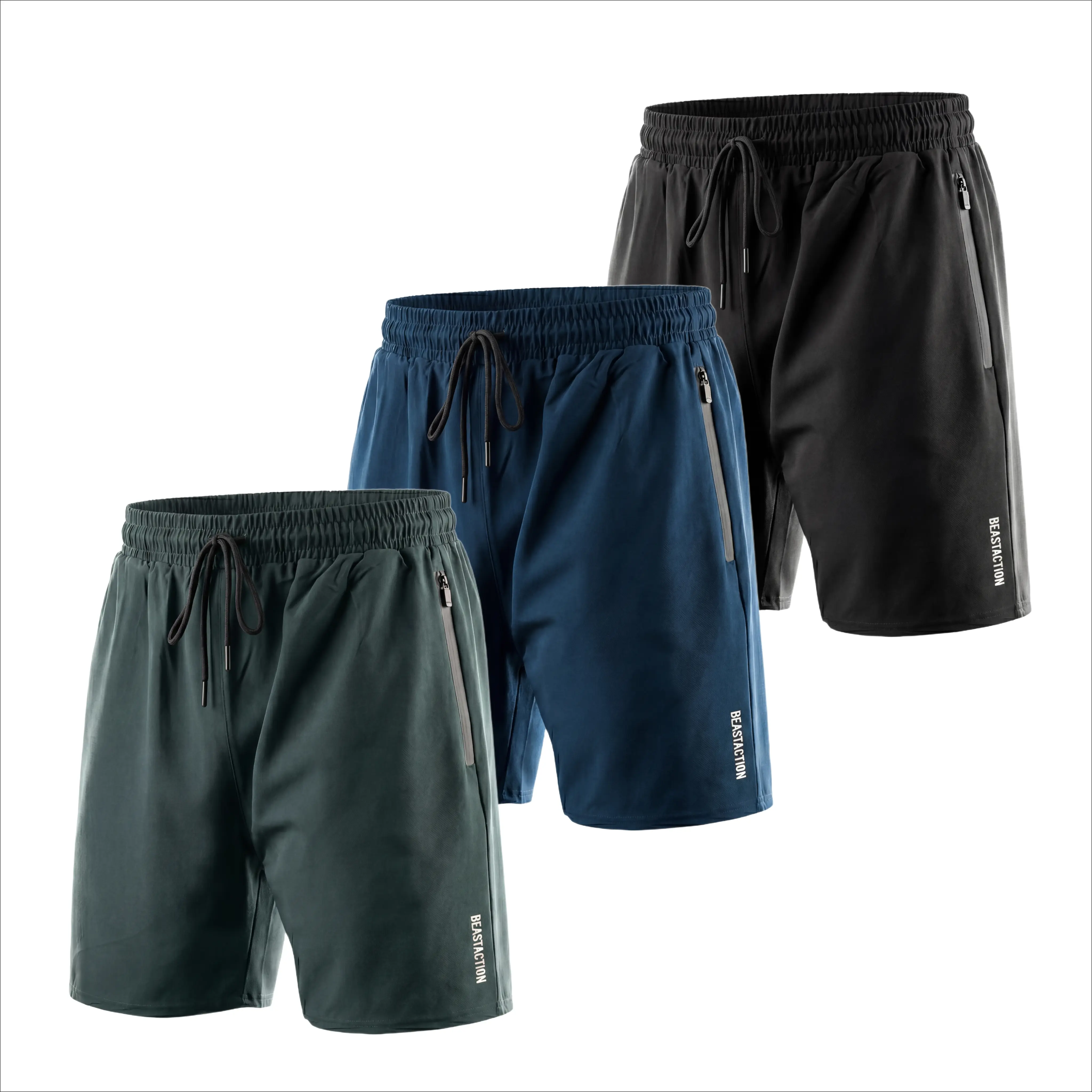 Men's 3-Pack 7" Fitted Athletic Shorts - Breathable Quick-Dry Fabric, Zip Pockets, Custom Fit, Regular Sizes for Workout, Lounging, Zip Pocket