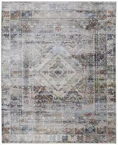 Melrose Transitional/Casual/Industrial Distressed/Medallion/Diamond Gray/Red/Blue - Feizy Rug
