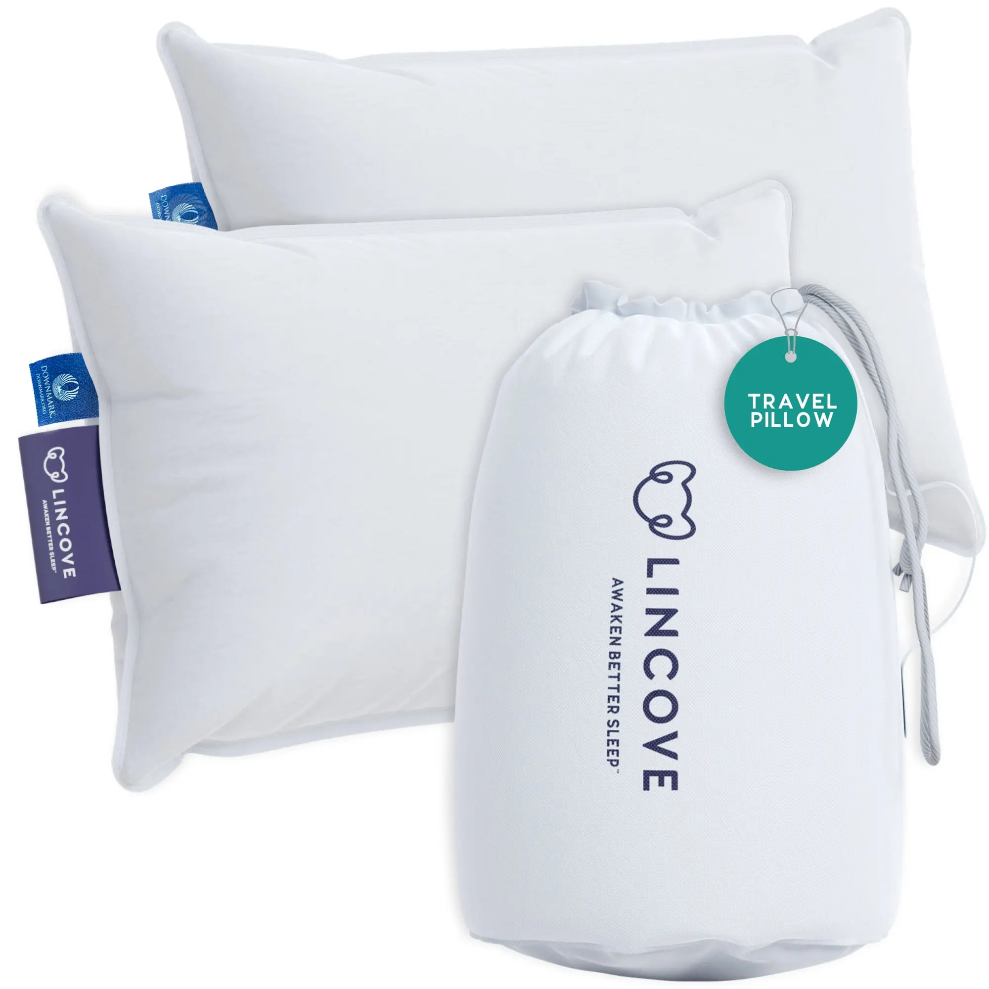 Down and Feather Travel Pillow, Set of 2 - Made In Canada