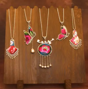 Live Reveal Embroidtale Hand-embroidered Necklace - Ethnic Hmong Crafted Vintage Silver-plated Bronze