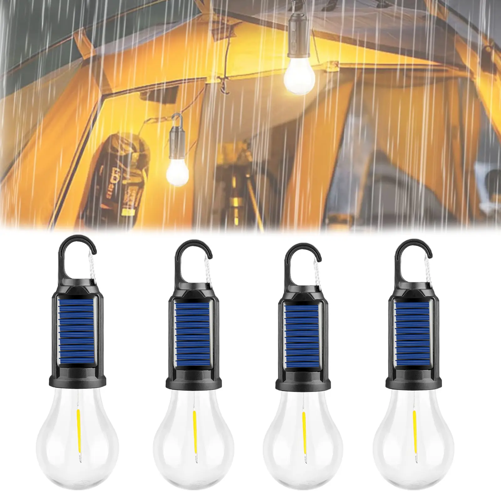 2/4 Pcs Solar Tent Lights USB Rechargeable Led Camping Lantern,Outdoor Hanging Light Bulbs with Clip Hook for Camping,Decorations,Emergency,Flashlight