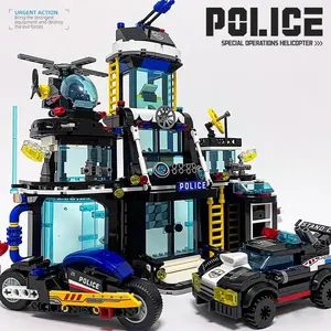 1245pcs MOC Special Police Base Military Model DIY Building Blocks Toy Set, Includes Police Car and Motorcycle, Creative Construction Fun Gift for Halloween Christmas Birthday