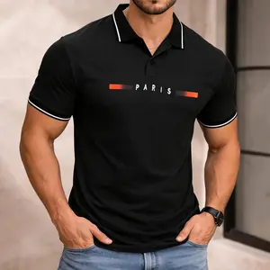 Men’s City Graphic Polo Shirt - Short Sleeve, Contrast Collar, Athletic Fit, Casual Streetwear Golf Tee for Outdoor Fun, Letters