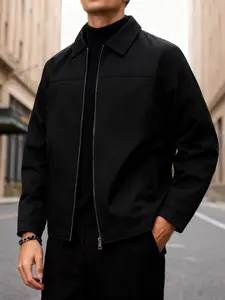 Men's casual jacket, Menswear, Long Sleeve, zipper closure design, lightweight business collar jacket, 100% polyester fiber, machine washable, suitable for daily leisure, work travel and formal wear - Spring and Autumn