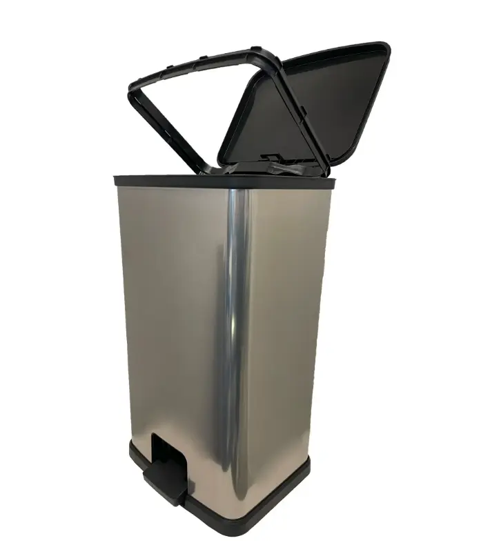 13.2 Gal Silver Step-On Trash Can, Rectangular Hands-Free Kitchen Garbage Bin
