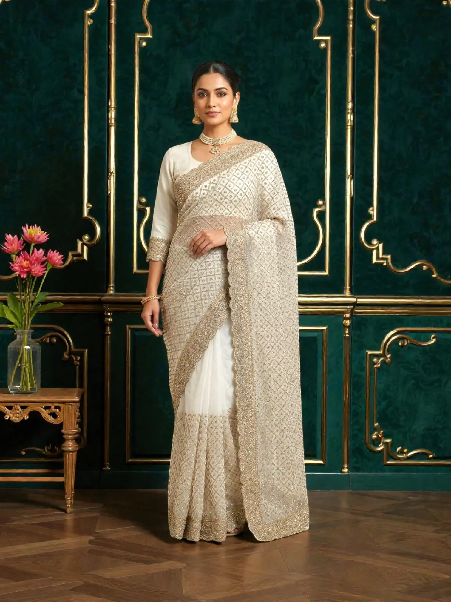 Soft Georgette Party Wear Saree with Ready Blouse, Cultural Wear for Women