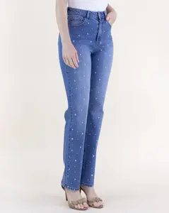 Rivet & Rhinestone Embellished High Rise Skinny Jeans Denim Fit Stretch Denim Classic