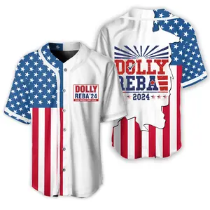 DollyReba USA Flag Style Baseball Jersey, American Flag Shirt for Men, Women, Button Down Summer Outfit, vintage style, Summer 2024 Jersey Style, Unisex Outfit