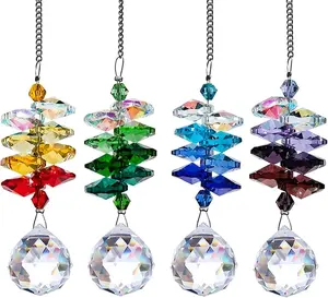 Crystal Hanging Sun Catchers Rainbow Maker Crystal Ball Prism Chakra Octagon Bead Decor Set,Pack of 4