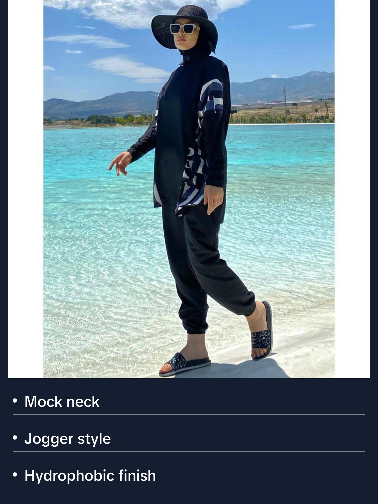 Women's Two Piece Full Coverage Modest Swimsuit - M2277 Abstract Black