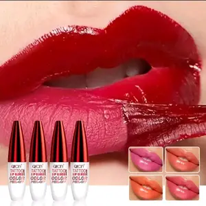 QICY Lipstick Stain Tattoo Peel Off Lip Stain - Lip Gloss in Red & Pink Flavored Tube and Brush for Versatile Application - Lipgloss