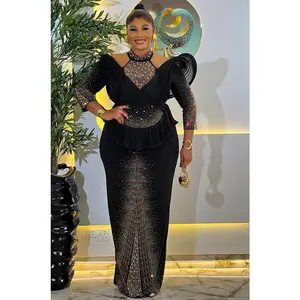 Dramatic Black Sculpted Shoulder Rhinestone Peplum Dress: Party Gala Wedding Cocktail