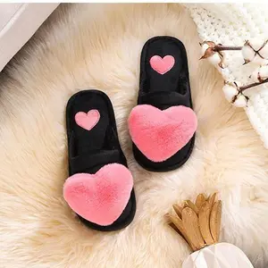 Christmas Warm Cotton Slippers Valentine's Day Warm Cotton Slippers Long Pile Cotton Slippers - Winter Heart Pattern House Slippers, Cozy Fuzzy Lining, Cute Pink Heart Design, Warm Comfortable Indoor Wear for Autumn Winter! Furry Santa sister gifts Neon