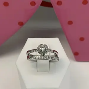 (R11) Silver Double Engagement Ring with Diamonds for Women Elegant Design and Sparkling Stones