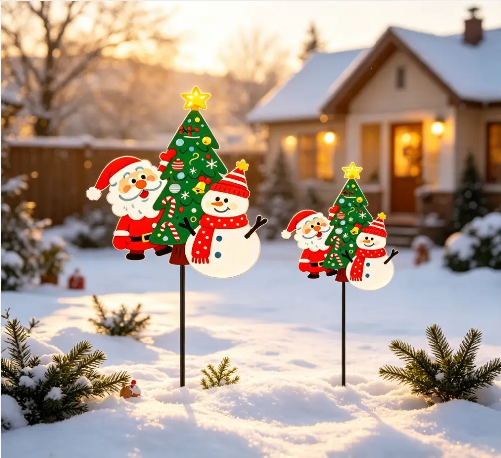 Garden Statue Figurines with Metal Prong Base Stakes - Easy Insertion into Snow & Grass, , Festival Ornament for Christmas Markets, Aesthetic Wall Accent，  Garden Decor，  temp-tations outdoors，   garden decoration supply，   garden decoration supply