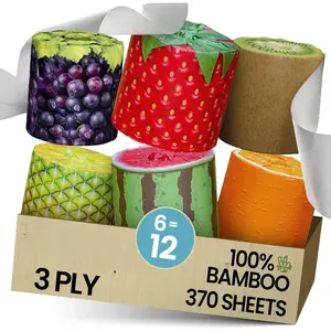 Premium and Soft FruiTP Organic Bamboo Toilet Paper | 6 Mega Rolls, 3 Ply, 370 Sheets | FSC Certified, PFAS & BPA Free, Eco-Friendly, Sustainable Tissue - Plastic Free Packaging, Septic Safe
