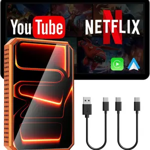 Netflix/YouTube/TikTok/Google Play/Screen mirroring to your car! Box-type in-car screen mirroring and streaming adapter, 3-in-1 wireless adapter, compatible with factory wired CarPlay vehicles