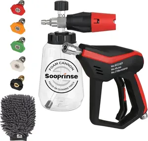 Short Pressure Washer Gun with Foam, Foam for Pressure Washer, 1/4 Inch Quick Connector, 5 Nozzle Tips with Car Wash Mitt, 1 Liter