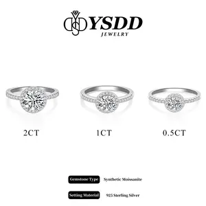 【#14 Classic】Round Halo Synthetic Moissanite Ring in 925 Sterling Silver for Women 0.5-2carat D Color VVS1 Clarity Synthetic Moissanite Size 4.75-9 gift
