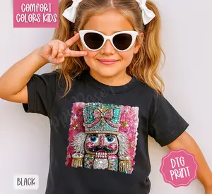 Faux Rhinestone Nutcracker Youth Comfort Colors Tshirt, Christmas Tee for Kids