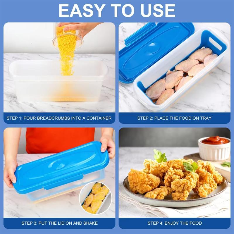 Multi-functional Batter Bowl with Lid,2-Pack Fish Batter Shaker,Better Breader Shaker Bowl with Breading Shaker Tray, Batter Bowl with Lids Shaker for Frying Chicken Wings Fish Onion Rings Veggies,Storage Box, Storage Compartment, Storage Container(Blue)