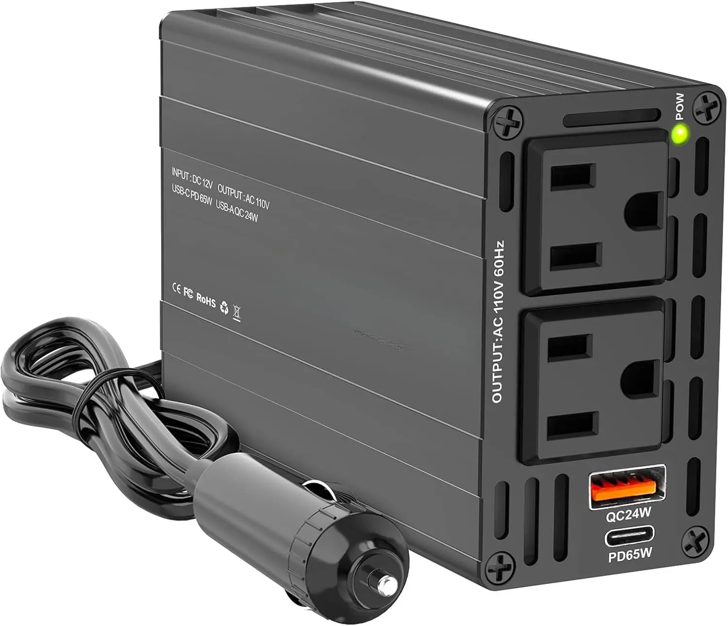 400W  Power Inverter - Dual DC 12V to 110V AC  Plug Adapter Outlets, Fast  USB C 65W & 24W Port, Power Inverters for , Laptop  Charger, Road Trips