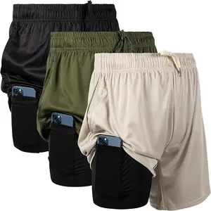 3 Pack Mens 2 in 1 Athletic Running Shorts 7 inch Inseam Workout Gym Compression Shorts for MenGift