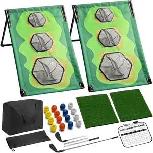 Golf Chipping  Set with 2 Clubs & 1 Scoreboard - 2 Target Nets, 2 Turf Mats, 16  Balls, Score Pen & Bag - Indoor/Outdoor Golf  for Adults/Family