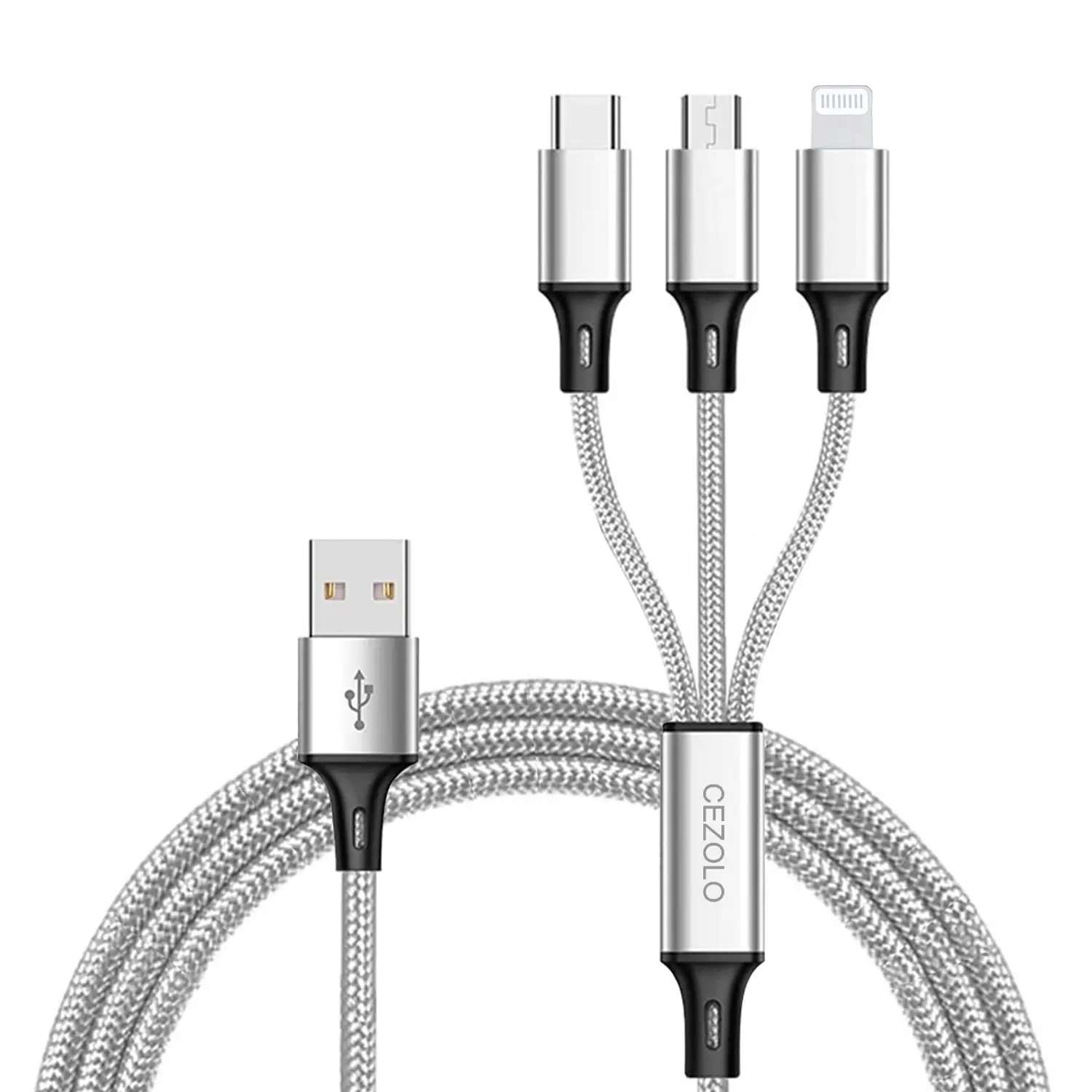 Multi Charging Cable, 4ft Multi Phone Charger Cable Nylon Braided Universal 3 in 1 Charging Cord Extra Long Multiple USB Cable with USB C, Micro USB P