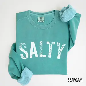 Comfort Colors Salty Sweatshirt, Retro Summer Beach Crewneck Shirt, Women Favorite Top, Apparel, Today Shirts, Women's Outfits