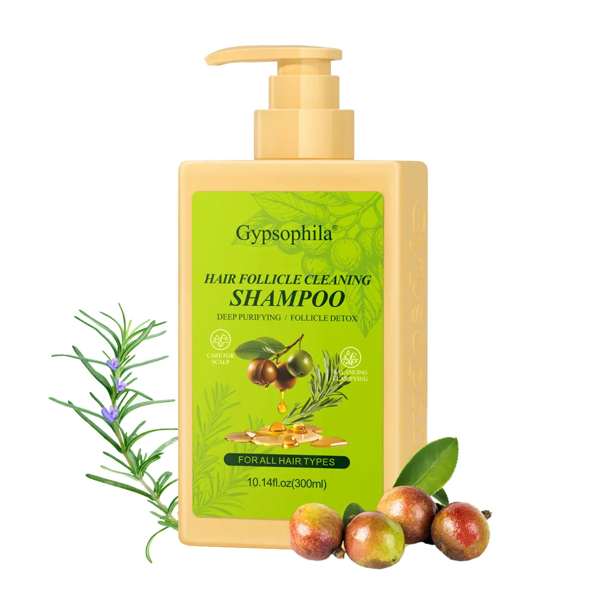 Gypsophila Sulfate Free Shampoo - Haircare Cleanser with Tea Tree Oil & Rosemary Extract, Anti Dandruff, Follicle Cleansing, Deep Scalp Purifying, Hair Repairing & Strengthening, Gentle Daily Revitalize Formula for Thinning Hair, 300ml/10.14 fl.oz