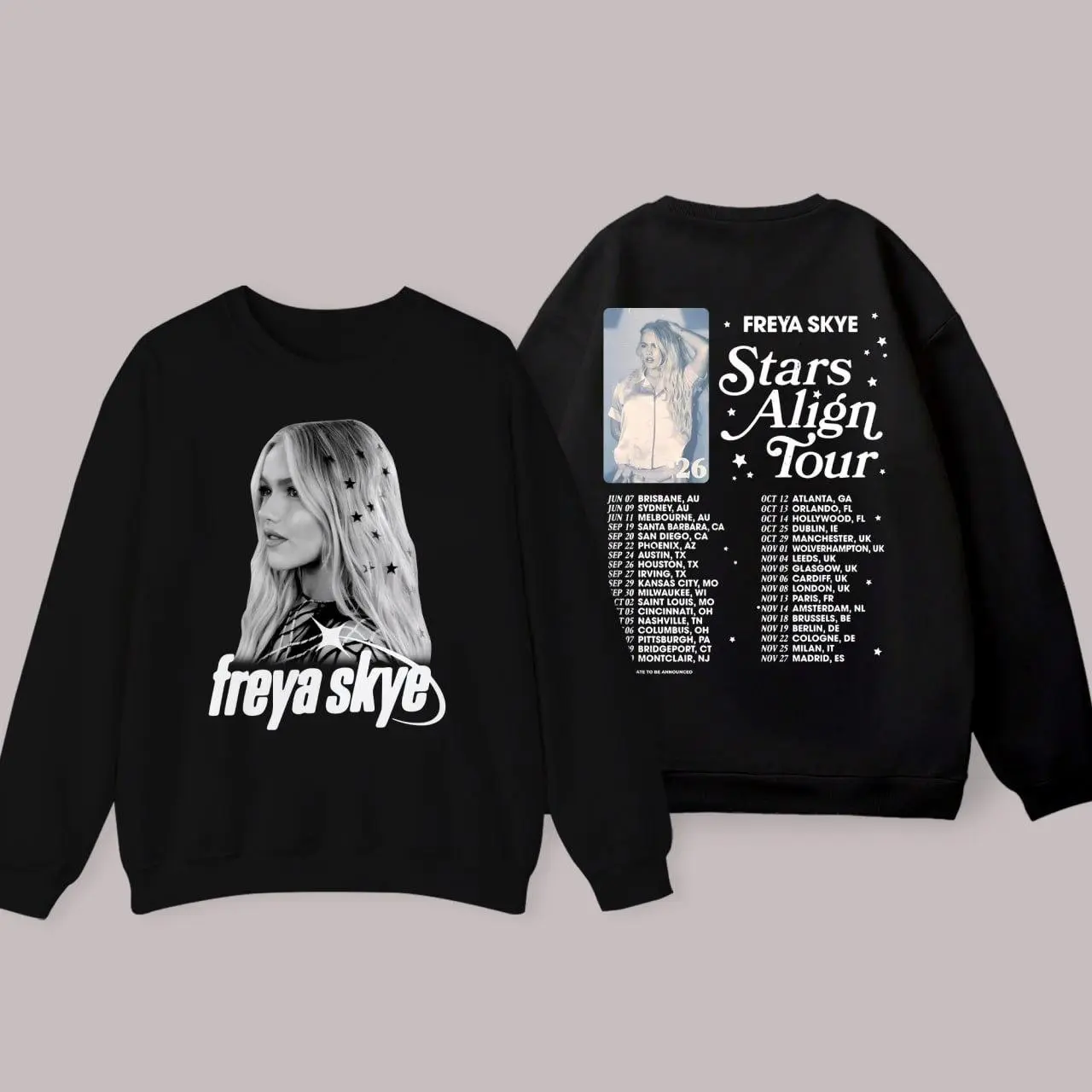 Freya Skye Songs Stars Align Tour Sketch Sweatshirt, Nova Bright Dawn of the Vampires Sweatshirt, Descendants Zombies World Collide Tour