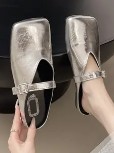 Women's Soft Sole Half Slipper Sandals, Square Toe V Cut Out Design, Summer Casual Footwear, Comfortable & Stylish