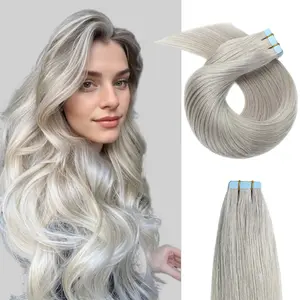 YILITEHAIR Silver Tape In Hair Extensions Remy Human Hair Long Straight 24Pcs