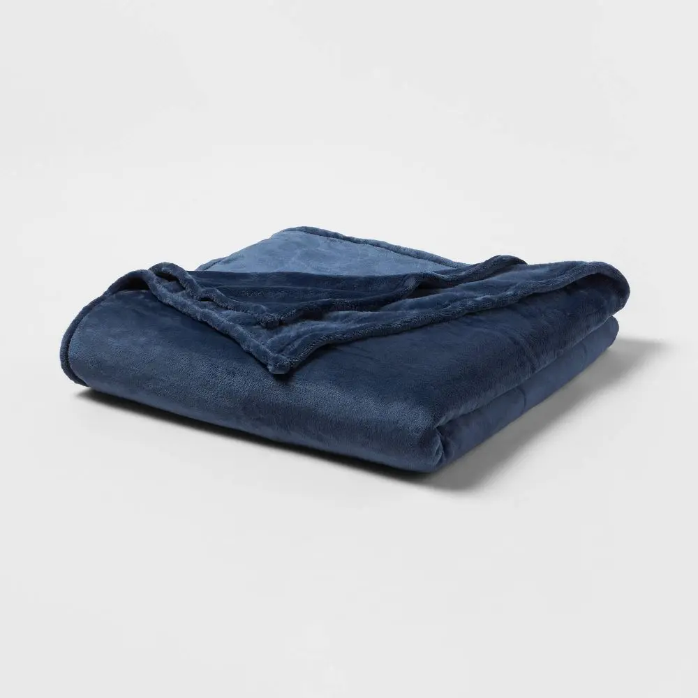 Full/Queen Microplush Bed Blanket Metallic Blue - Threshold: Cozy Polyester No Fill Machine Washable