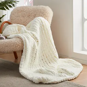 Chunky Knit Throw Blanket for Couch, Soft Chenille  Crochet Throw Rope Knot Blanket for , 40"x50",